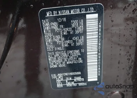 2017 Nissan Armada Platinum z USA, uszkodzony, nr VIN JN8AY2ND1H9005899